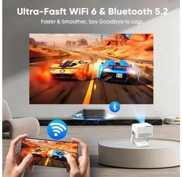 Alt view image 4 of 7 - Built-in Apps & Native 1080PSmart Mini Projector with WiFi and Bluetooth, 4K Outdoor Movie Projector with Electric Focus & Auto Keystone, YINCODI Portable Proyector for Bedroom/Home/Celling