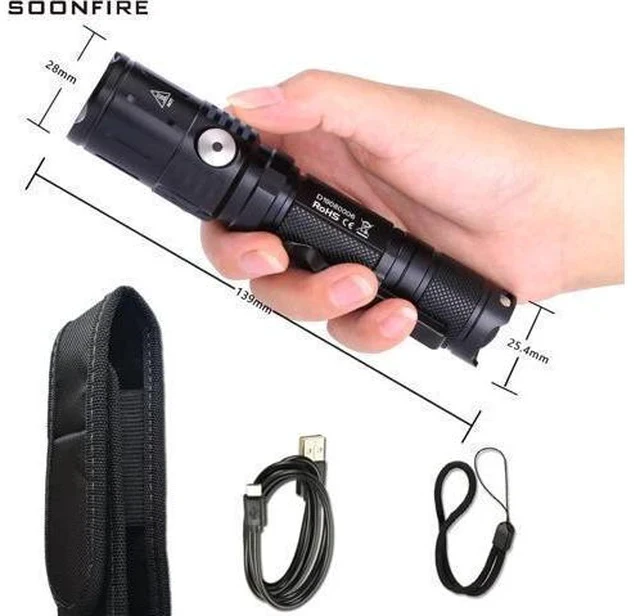 Alt view image 2 of 7 - MX65 Tactical Flashlight 1060 Lumens Built-in a Fast Charging Rechargeable LED Handheld Flashlights 5 Brightness Waterproof Flashlight