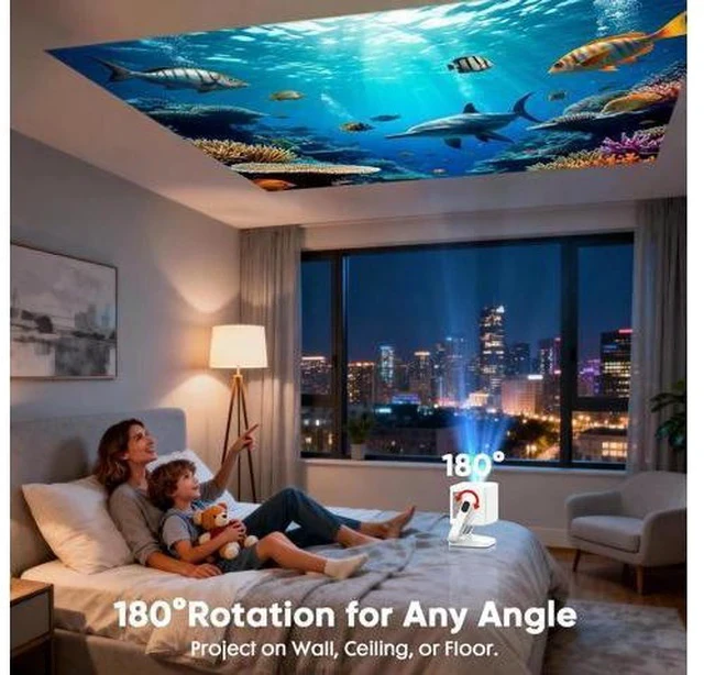 Alt view image 6 of 7 - Built-in Apps & Native 1080PSmart Mini Projector with WiFi and Bluetooth, 4K Outdoor Movie Projector with Electric Focus & Auto Keystone, YINCODI Portable Proyector for Bedroom/Home/Celling