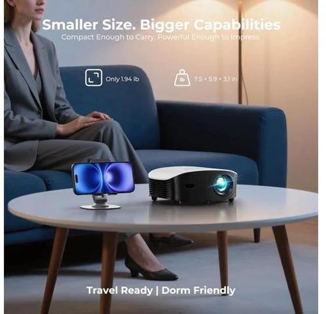 Alt view image 3 of 7 - Smart Mini Projector with WiFi and Bluetooth - 1200 ANSI 4K Support, Compatible with Netflix/YouTube/Prime Video, AI Auto Focus & Keystone, Dolby Audio Home Theater Projector for Indoor/Outdoor