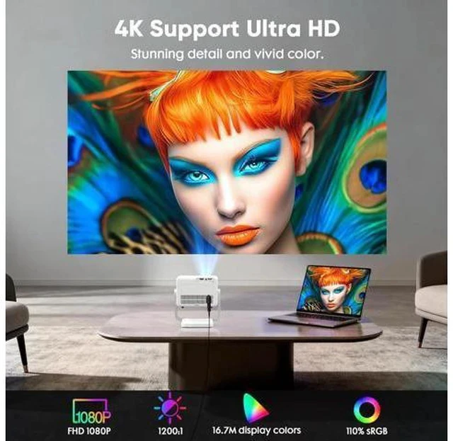Alt view image 7 of 7 - Built-in Apps & Native 1080PSmart Mini Projector with WiFi and Bluetooth, 4K Outdoor Movie Projector with Electric Focus & Auto Keystone, YINCODI Portable Proyector for Bedroom/Home/Celling