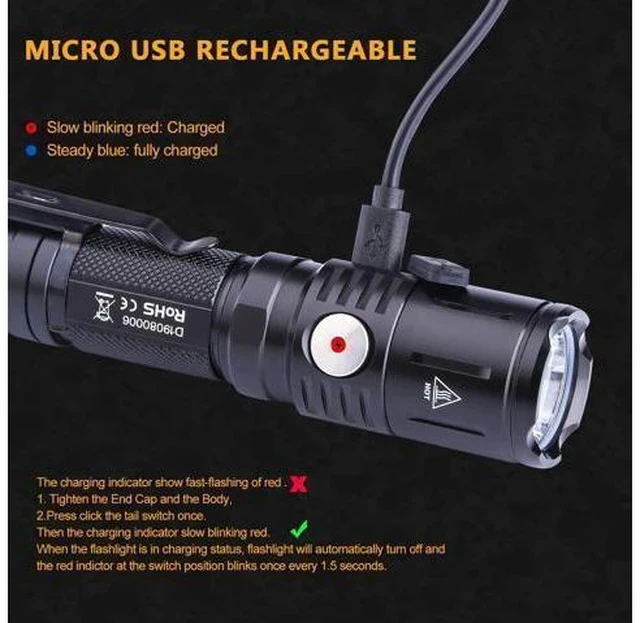 Alt view image 7 of 7 - MX65 Tactical Flashlight 1060 Lumens Built-in a Fast Charging Rechargeable LED Handheld Flashlights 5 Brightness Waterproof Flashlight