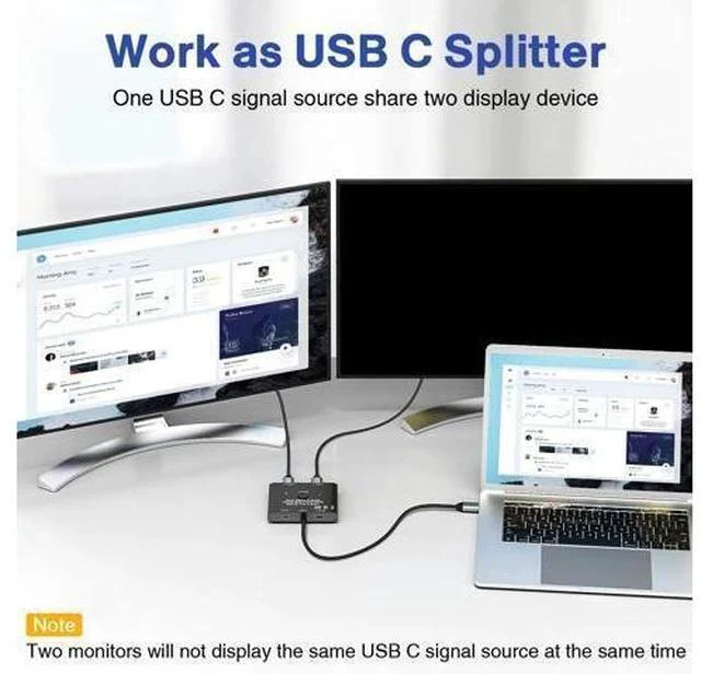 Alt view image 3 of 5 - USB C Switch,Bi-Directional USB C Switcher 2 Laptops,USB Type C KVM Switch 8K@60Hz 4K@120Hz Video/10Gbps Data Transfer/100W Charging,2 USB-C Cables and Remote Controller Included