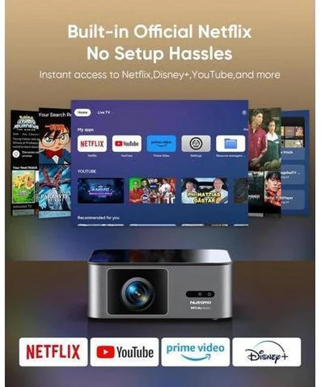 Alt view image 3 of 7 - 4K Outdoor Projector Compatible with Netflix|2000 ANSI|AI Auto Focus|Lens Cap, Smart Movie Projector with Wifi and Bluetooth, 20W Dolby Audio, Dust-Proof Sealed, HDR 10 Proyector with 120" Screen