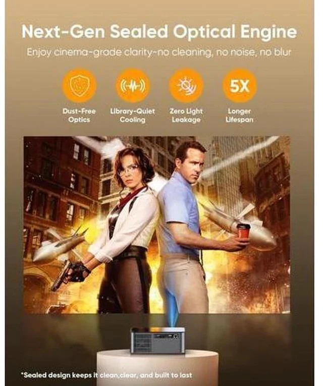 Alt view image 5 of 7 - 4K Outdoor Projector Compatible with Netflix|2000 ANSI|AI Auto Focus|Lens Cap, Smart Movie Projector with Wifi and Bluetooth, 20W Dolby Audio, Dust-Proof Sealed, HDR 10 Proyector with 120" Screen