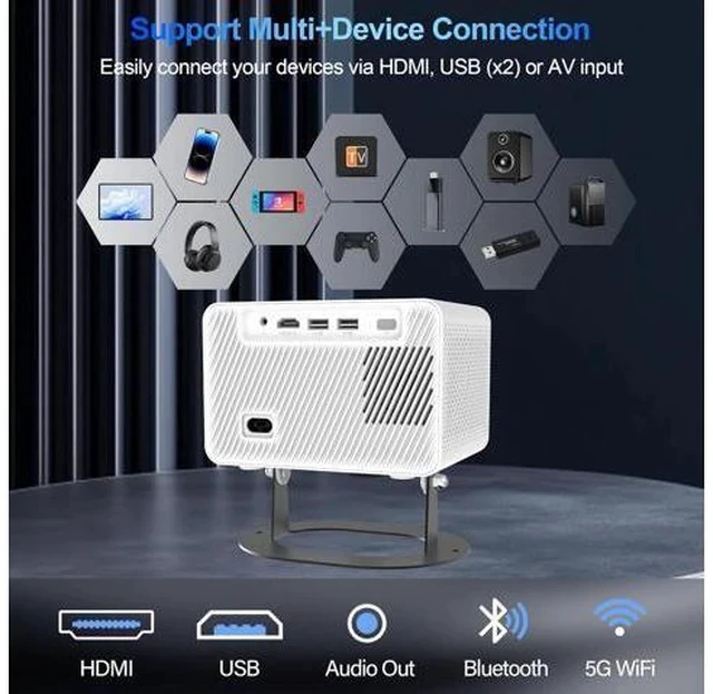 Alt view image 4 of 7 - Mini Projector Support 4K with WiFi and Bluetooth, Built-in APPS & Electric Focus, 300 ANSI & Auto Keystone Portable Projector, 200" Screen Compatible with iPhone/Laptop/TV Stick for Bedroom Outdoor