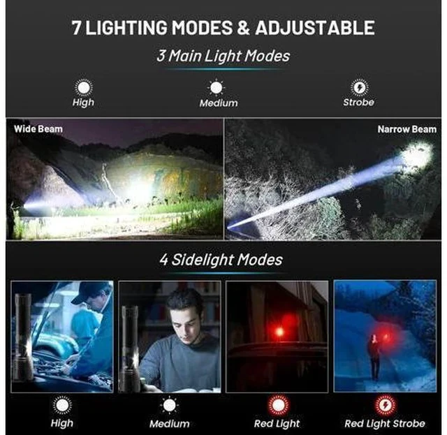 Alt view image 4 of 7 - Rechargeable Flashlights High Lumens, 990,000 Lumens Bright Led Flashlight with 7 Modes, Powerful Flash Light for Home Camping Hiking Outdoor