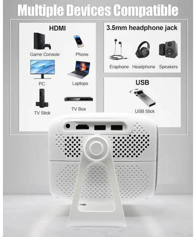 Alt view image 3 of 7 - Official Licensed Netflix & Electric FocusMini Projector with WIFI and Bluetooth, 270° rotation, Braided fabric design, Native 1080P Movie Projector with Built-in Speaker, 900ANSI, White Cool white