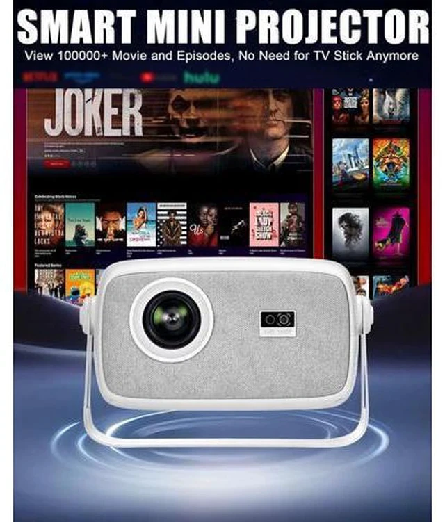 Alt view image 5 of 7 - Official Licensed Netflix & Electric FocusMini Projector with WIFI and Bluetooth, 270° rotation, Braided fabric design, Native 1080P Movie Projector with Built-in Speaker, 900ANSI, White Cool white