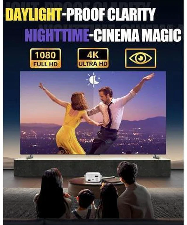 Alt view image 7 of 7 - Official Licensed Netflix & Electric FocusMini Projector with WIFI and Bluetooth, 270° rotation, Braided fabric design, Native 1080P Movie Projector with Built-in Speaker, 900ANSI, White Cool white