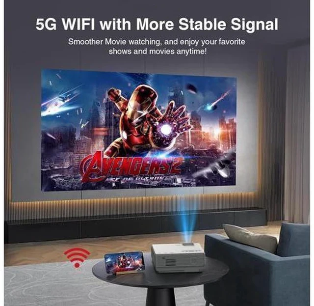 Alt view image 2 of 7 - 1080P Mini Projector with Screen, Portable Home Theater Movie Projector with Two-Way Bluetooth, HDMI/USB Input for Smartphone/TV Stick, Ideal for Indoor & Outdoor Use Netflix Version
