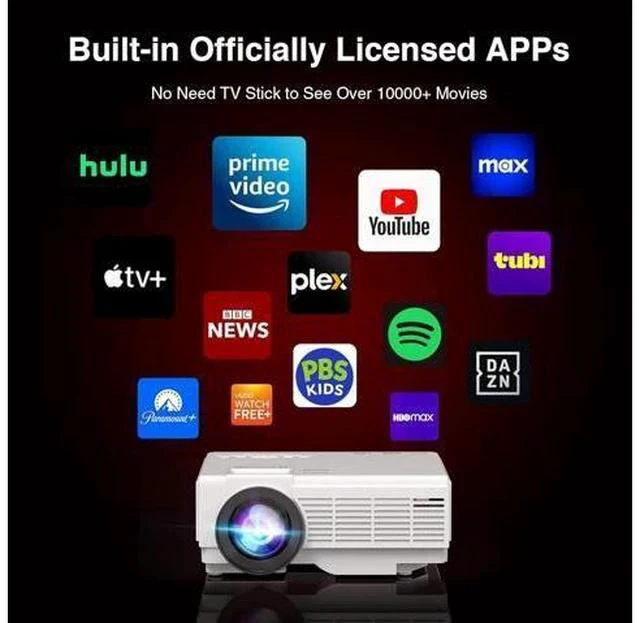 Alt view image 5 of 7 - 1080P Mini Projector with Screen, Portable Home Theater Movie Projector with Two-Way Bluetooth, HDMI/USB Input for Smartphone/TV Stick, Ideal for Indoor & Outdoor Use Netflix Version