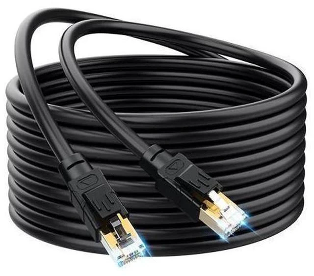 Main image of Outdoor Ethernet Cable 100 ft - Hisetec Cat 8 Long Ethernet Cable Shielded Heavy Duty 26AWG 40Gbps 2000Mhz SFTP Patch Cord High Speed Cat8 LAN Network RJ45 Cable -in Wall -Outdoor- Weatherproof