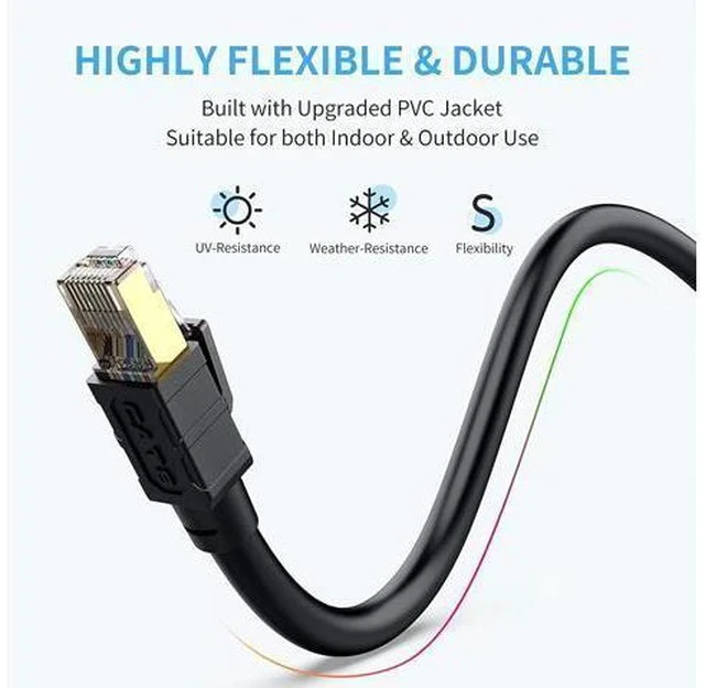 Alt view image 3 of 7 - Outdoor Ethernet Cable 100 ft - Hisetec Cat 8 Long Ethernet Cable Shielded Heavy Duty 26AWG 40Gbps 2000Mhz SFTP Patch Cord High Speed Cat8 LAN Network RJ45 Cable -in Wall -Outdoor- Weatherproof