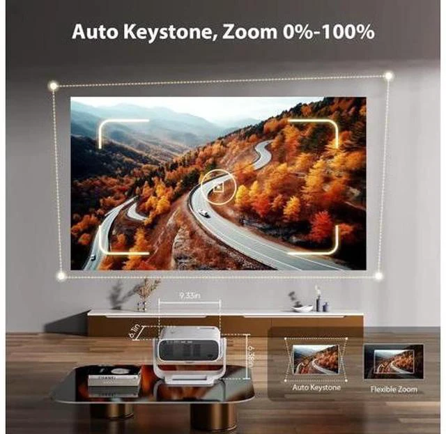 Alt view image 3 of 7 - Smart Projector with WiFi 6 and Bluetooth - 4K Support 350Ansi Portable Bedroom Mini Projector Native 1080P , 2026 New Auto Keystone & Zoom Home Theater Cinema Movie Proyector, 120° Stand