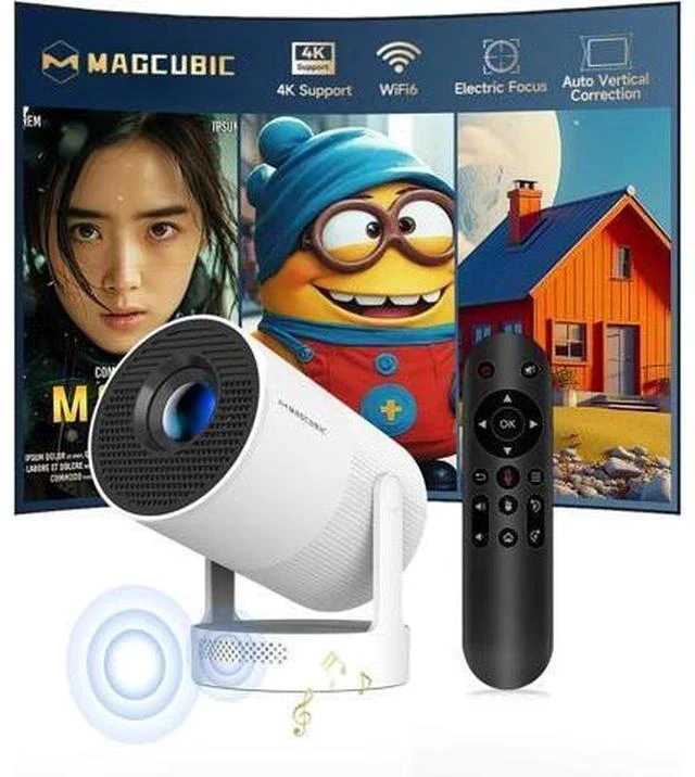 Main image of ini Projector with WiFi 6 and Bluetooth 5.4, Portable Projector 4K Support, 5W Soundbase Speaker, Auto Vertical Keystone 180°Rotatable Smart Proyector for Movie Home Outdoor Electric Focus White