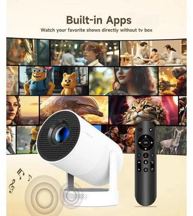 Alt view image 4 of 7 - ini Projector with WiFi 6 and Bluetooth 5.4, Portable Projector 4K Support, 5W Soundbase Speaker, Auto Vertical Keystone 180°Rotatable Smart Proyector for Movie Home Outdoor Electric Focus White