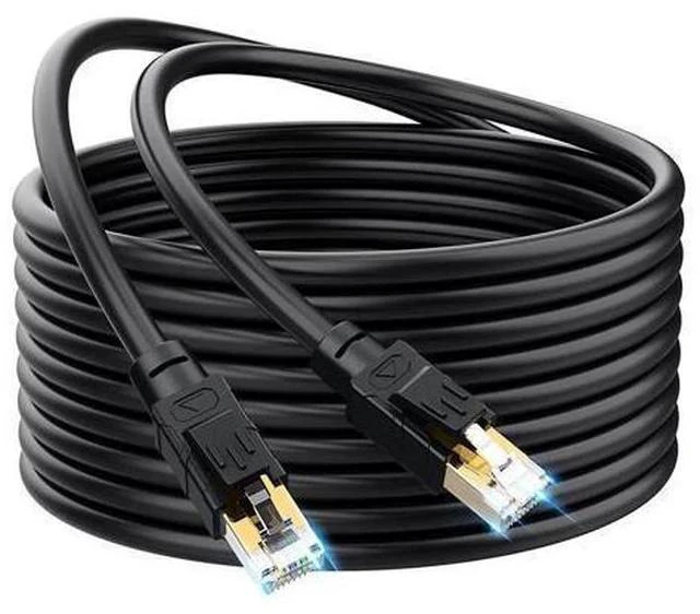 Main image of Cat 8 Outdoor Ethernet Cable 100 ft - Hisetec Long Ethernet Cable Shielded Heavy Duty 26AWG 40Gbps 2000Mhz SFTP Patch Cord High Speed Cat8 LAN Network RJ45 Cable -in Wall -Outdoor- Weatherproof