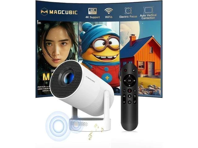 Alt view image 7 of 7 - ini Projector with WiFi 6 and Bluetooth 5.4, Portable Projector 4K Support, 5W Soundbase Speaker, Auto Vertical Keystone 180°Rotatable Smart Proyector for Movie Home Outdoor Electric Focus White