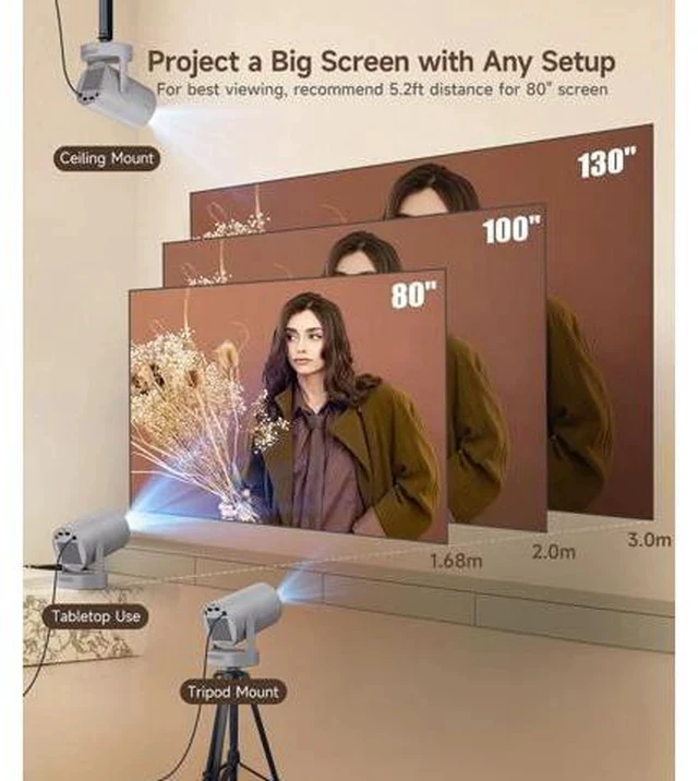 Alt view image 4 of 7 - ini Projector with WiFi 6 and Bluetooth 5.4, Portable Projector 4K Support, 5W Soundbase Speaker, Auto Vertical Keystone 180°Rotatable Smart Proyector for Movie Home Outdoor Electric Focus Grey