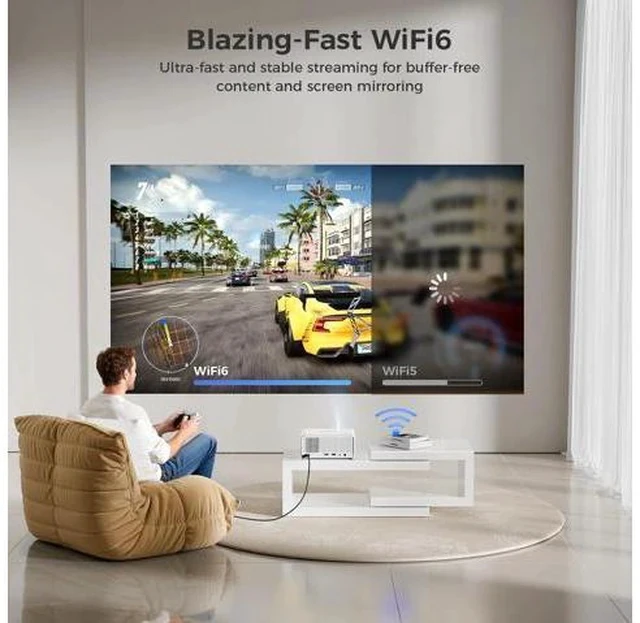Alt view image 2 of 7 - Mini Smart Projector with WiFi and Bluetooth - Compatible with Netflix/YouTube/PrimeVideo, Electric Focus & Keystone, Short Throw Portable Video Projector Full HD for Indoor/Outdoor/Camping