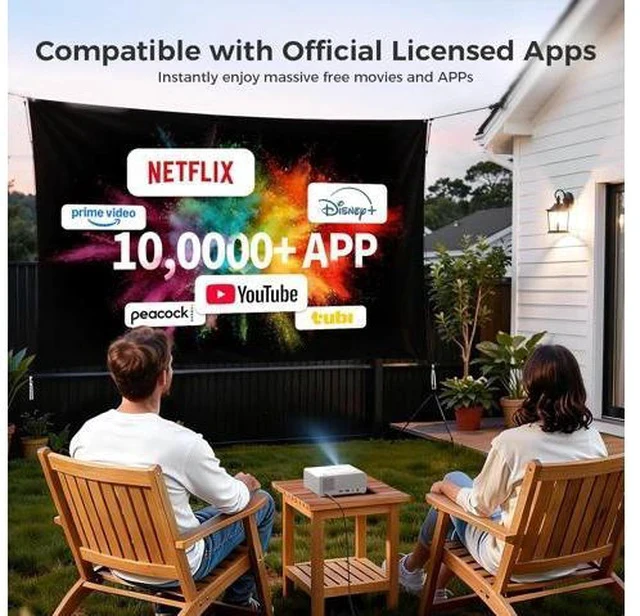 Alt view image 4 of 7 - Mini Smart Projector with WiFi and Bluetooth - Compatible with Netflix/YouTube/PrimeVideo, Electric Focus & Keystone, Short Throw Portable Video Projector Full HD for Indoor/Outdoor/Camping