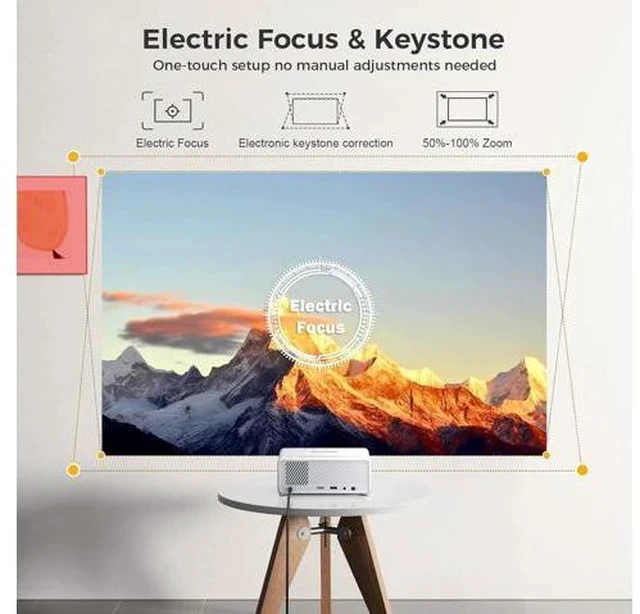 Alt view image 5 of 7 - Mini Smart Projector with WiFi and Bluetooth - Compatible with Netflix/YouTube/PrimeVideo, Electric Focus & Keystone, Short Throw Portable Video Projector Full HD for Indoor/Outdoor/Camping