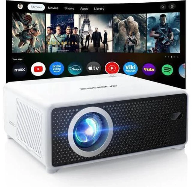 Alt view image 7 of 7 - Mini Smart Projector with WiFi and Bluetooth - Compatible with Netflix/YouTube/PrimeVideo, Electric Focus & Keystone, Short Throw Portable Video Projector Full HD for Indoor/Outdoor/Camping