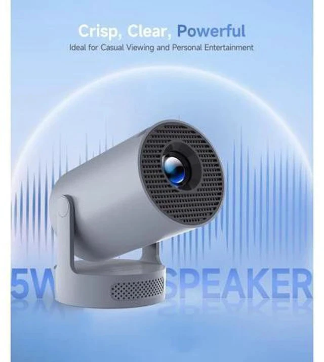 Alt view image 2 of 7 - ini Projector with WiFi 6 and Bluetooth 5.4, Portable Projector 4K Support, 5W Soundbase Speaker, Auto Vertical Keystone 180°Rotatable Smart Proyector for Movie Home Outdoor Manual Focus Grey