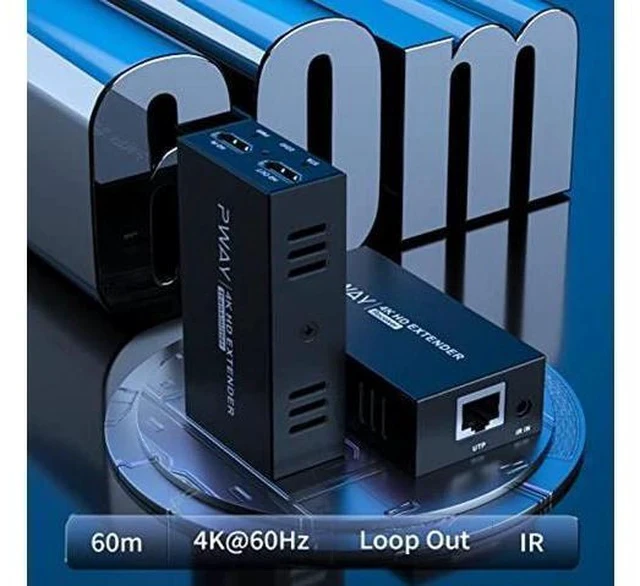 Alt view image 2 of 6 - PWAY 4K HDMI Extender, Ultra HD 4K@60Hz over Cat5e/6 Up to 200ft/60m, Extended Audio and Video, Supports Loop Out, IR, HDCP 2.2/1.4 YUV 444