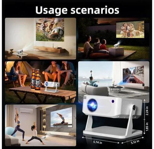 Alt view image 3 of 7 - Mini Projector with WiFi 6 and Bluetooth 5.2, Portable Projector 4K Support, Auto Vertical Keystone 270° Rotatable, Compatible with Smartphone/TV Stick/Box/USB/HDMI