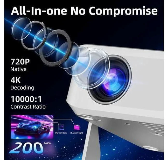 Alt view image 2 of 7 - Mini Projector with WiFi 6 and Bluetooth 5.2, Portable Projector 4K Support, Auto Vertical Keystone 270° Rotatable, Compatible with Smartphone/TV Stick/Box/USB/HDMI