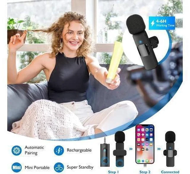 Alt view image 7 of 7 - Wireless Lavalier Microphone for iPhone, Android Phone, Camera - Recording Omnidirectional Condenser Mic Ultra Low Delay, Lapel Noise canceling Mic for Video YouTube Interview Tiktok Vlog