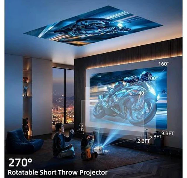Alt view image 6 of 7 - Mini Projector with WiFi 6 and Bluetooth 5.2, Portable Projector 4K Support, Auto Vertical Keystone 270° Rotatable, Compatible with Smartphone/TV Stick/Box/USB/HDMI