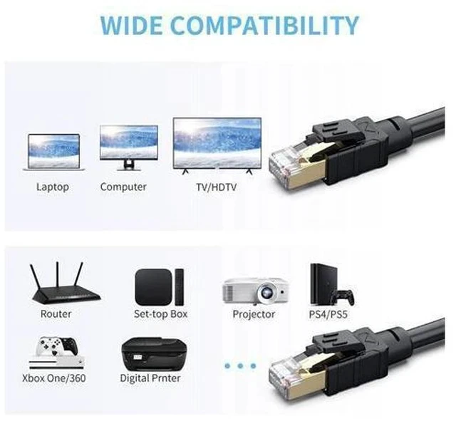 Alt view image 5 of 7 - Cat 8 Outdoor Ethernet Cable 100 ft - Hisetec Long Ethernet Cable Shielded Heavy Duty 26AWG 40Gbps 2000Mhz SFTP Patch Cord High Speed Cat8 LAN Network RJ45 Cable -in Wall -Outdoor- Weatherproof
