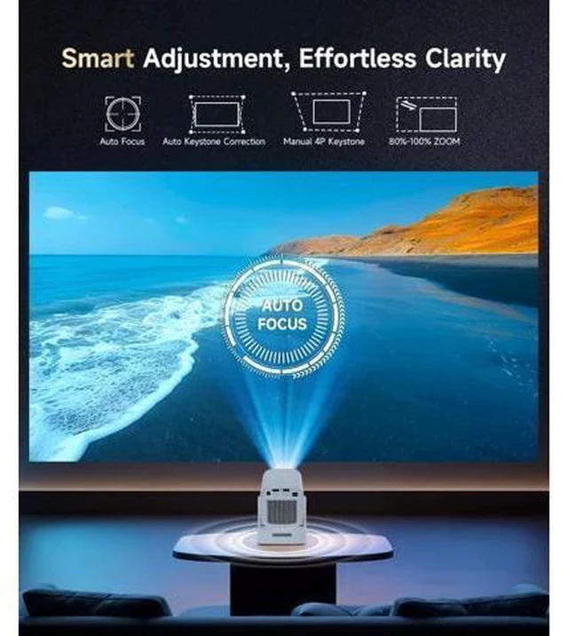 Alt view image 5 of 7 - Mini Smart Projector with 4K Support, Portable Projector with Wifi and Bluetooth, 5W Speaker, Built in Apps, Voice Control, Outdoor Movie Projector