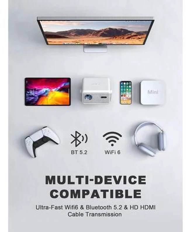 Alt view image 6 of 7 - Mini Projector, VISSPL Full HD 1080P Video Projector, Portable Outdoor Projector with Tripod, Kids Gift, Home Theater Movie Phone Projector Compatible with Android/iOS/Windows/TV Stick/HDMI/USB