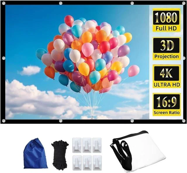 Main image of Projector Screen 72-300inch, Portable Foldable Anti-Crease Projector Movie Screen 16:9 HD for Home Theater Indoor Outdoor(200 inch)