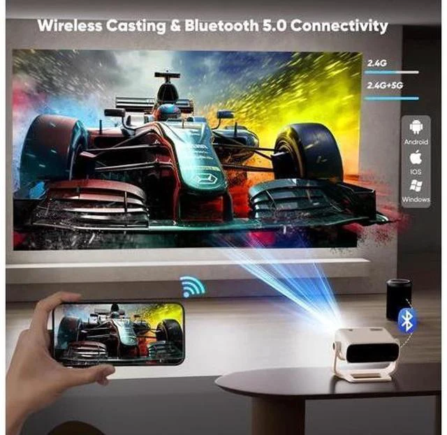 Alt view image 4 of 7 - Smart Projector with WiFi 6 and Bluetooth - 4K Support 350Ansi Portable Bedroom Mini Projector Native 1080P , 2026 New Auto Keystone & Zoom Home Theater Cinema Movie Proyector, 120° Stand