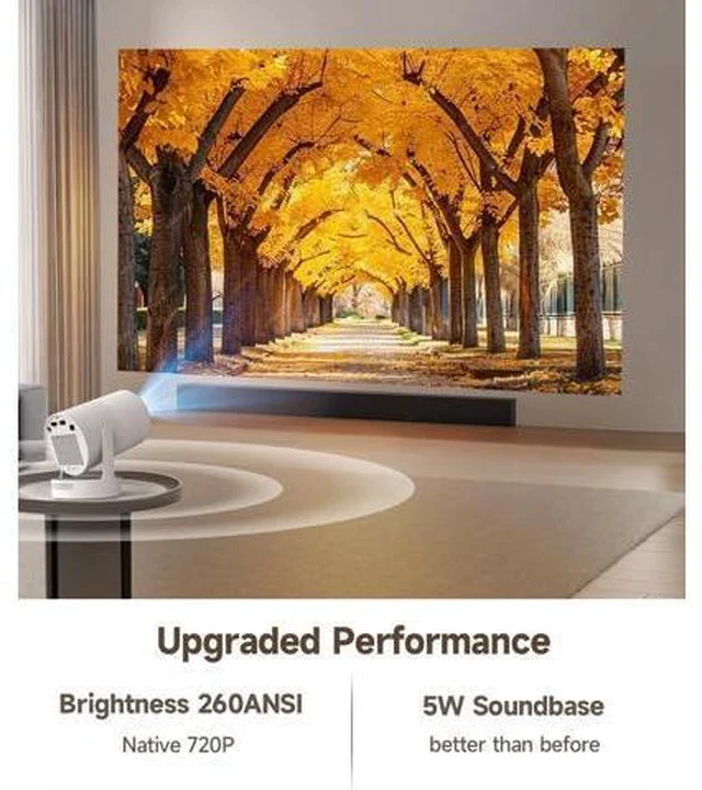Alt view image 2 of 7 - ini Projector with WiFi 6 and Bluetooth 5.4, Portable Projector 4K Support, 5W Soundbase Speaker, Auto Vertical Keystone 180°Rotatable Smart Proyector for Movie Home Outdoor Electric Focus White