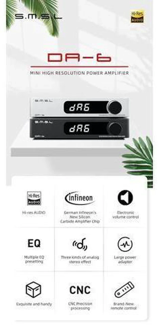 Alt view image 2 of 4 - DA-6 Power Amplifier Mini High Resolution DA6 Amp 70W*2 with Remote Control(Silver)