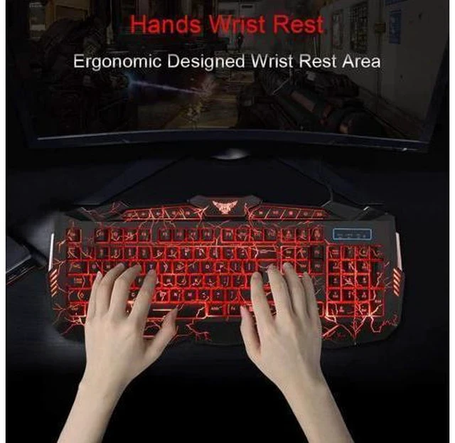 Alt view image 3 of 7 - Gaming Keyboard Mouse Headset Combo,USB Wired Crack Backlit Keyboard,114 Keys Letters Glow LED Keyboard,Red LED Light Headset for Laptop PC Computer Work and Game