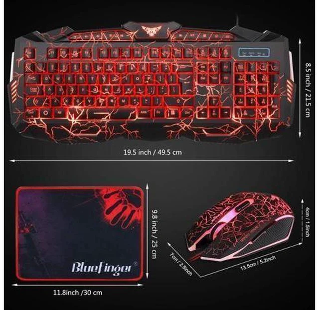 Alt view image 7 of 7 - Gaming Keyboard Mouse Headset Combo,USB Wired Crack Backlit Keyboard,114 Keys Letters Glow LED Keyboard,Red LED Light Headset for Laptop PC Computer Work and Game