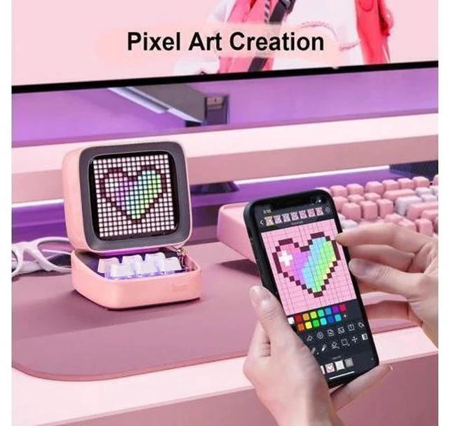 Alt view image 3 of 7 - Divoom Ditoo Retro Pixel Art Game Bluetooth Speaker with 16X16 LED App Controlled Front Screen (Pink)