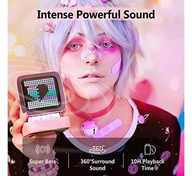 Alt view image 2 of 7 - Divoom Ditoo Retro Pixel Art Game Bluetooth Speaker with 16X16 LED App Controlled Front Screen (Pink)