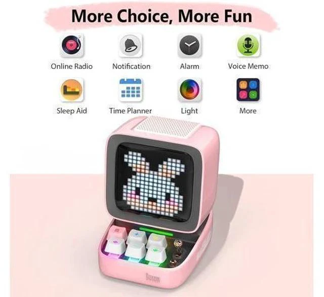 Alt view image 4 of 7 - Divoom Ditoo Retro Pixel Art Game Bluetooth Speaker with 16X16 LED App Controlled Front Screen (Pink)