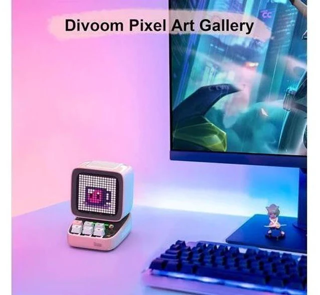 Alt view image 6 of 7 - Divoom Ditoo Retro Pixel Art Game Bluetooth Speaker with 16X16 LED App Controlled Front Screen (Pink)
