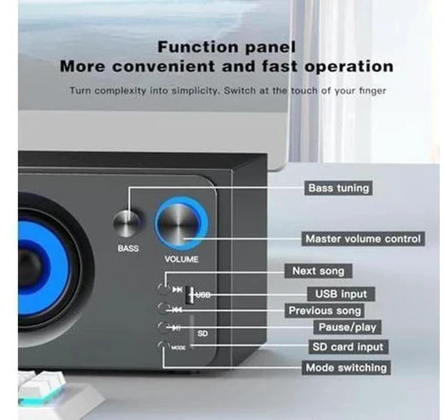 Alt view image 4 of 5 - Elimavi BT-15 2.1 Computer Speaker System with 4 inches Subwoofer Dual 3 inches Tweeter, Support RCA/Wireless Input, Wood Enclosure, 60W, Black