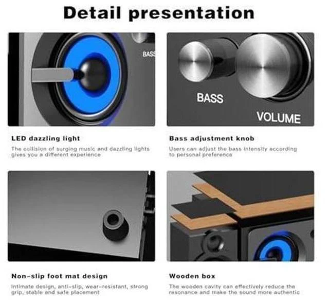 Alt view image 5 of 5 - Elimavi BT-15 2.1 Computer Speaker System with 4 inches Subwoofer Dual 3 inches Tweeter, Support RCA/Wireless Input, Wood Enclosure, 60W, Black