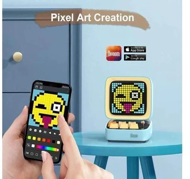 Alt view image 3 of 7 - Divoom Ditoo Retro Pixel Art Game Bluetooth Speaker with 16X16 LED App Controlled Front Screen (Blue) \u2026